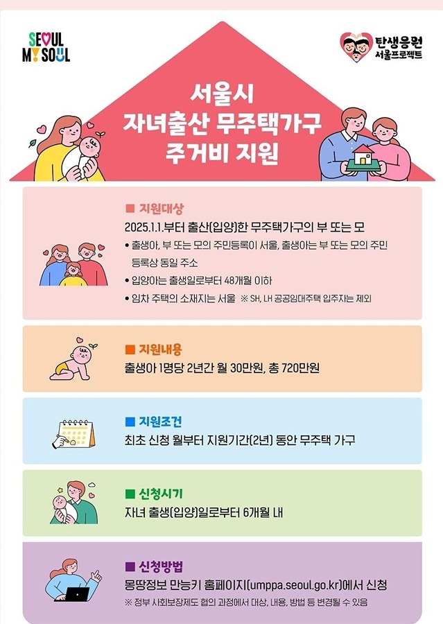 서울시 자녀출산 무주택가구 주거비 지원 썸네일